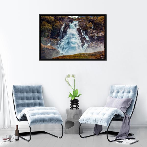 Big Waterfall Norway Canvas Wall Art-5 Horizontal-Gallery Wrap-22" x 12"-Tiaracle