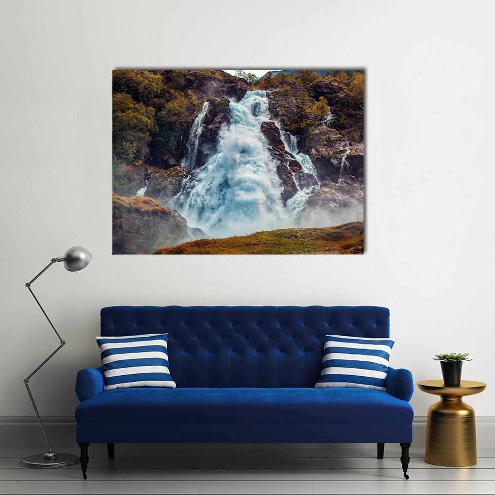 Big Waterfall Norway Canvas Wall Art-1 Piece-Gallery Wrap-48" x 32"-Tiaracle