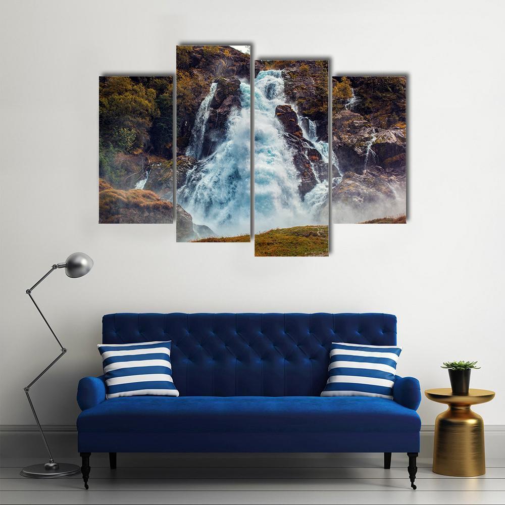Big Waterfall Norway Canvas Wall Art-4 Pop-Gallery Wrap-50" x 32"-Tiaracle