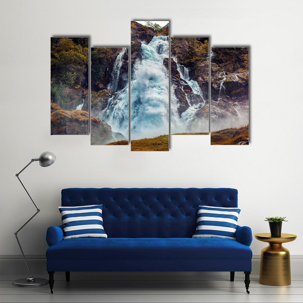 Big Waterfall Norway Canvas Wall Art-5 Pop-Gallery Wrap-47" x 32"-Tiaracle