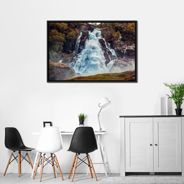 Big Waterfall Norway Canvas Wall Art-3 Horizontal-Gallery Wrap-25" x 16"-Tiaracle