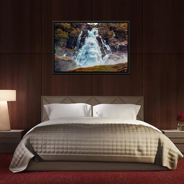 Big Waterfall Norway Canvas Wall Art-3 Horizontal-Gallery Wrap-25" x 16"-Tiaracle