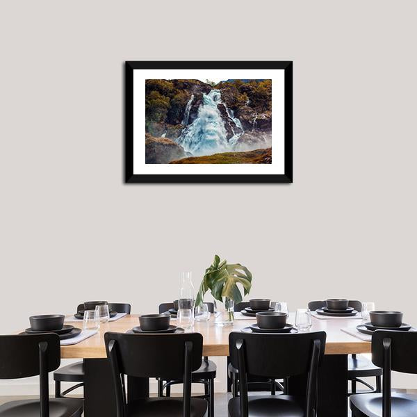 Big Waterfall Norway Canvas Wall Art-3 Horizontal-Gallery Wrap-25" x 16"-Tiaracle