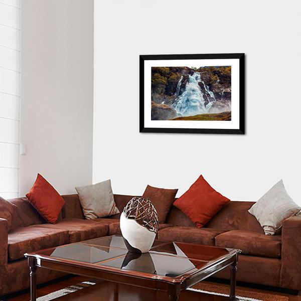 Big Waterfall Norway Canvas Wall Art-3 Horizontal-Gallery Wrap-25" x 16"-Tiaracle