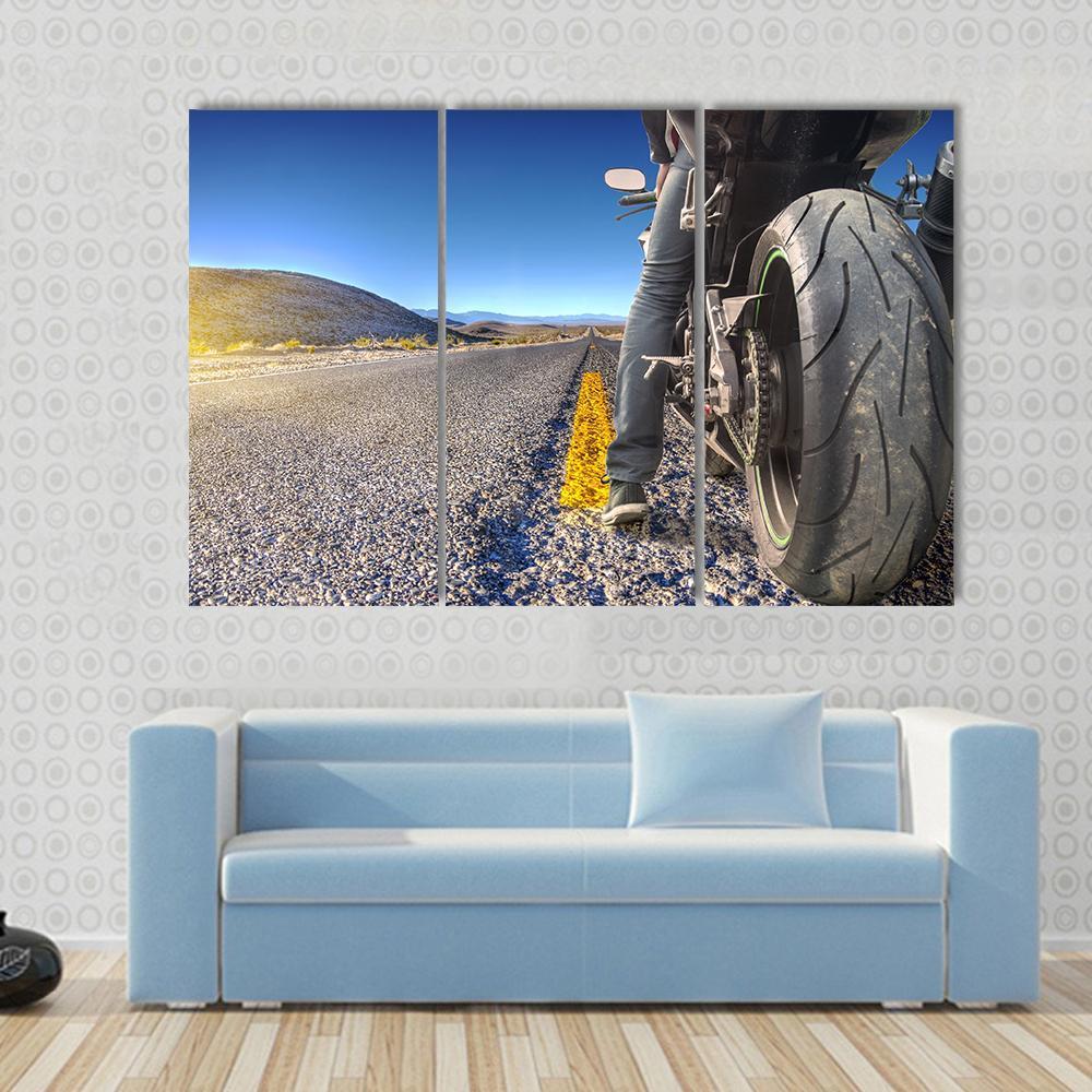 Bike On Road Canvas Wall Art-3 Horizontal-Gallery Wrap-37" x 24"-Tiaracle