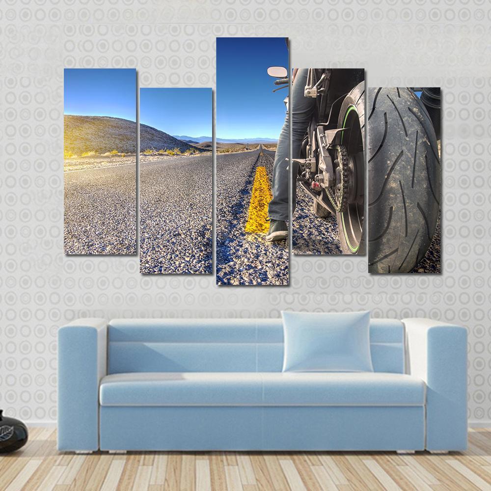 Bike On Road Canvas Wall Art-5 Pop-Gallery Wrap-47" x 32"-Tiaracle