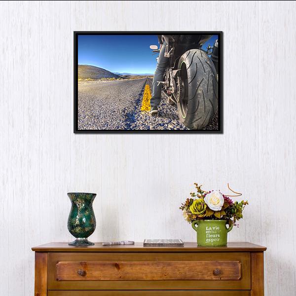 Bike On Road Canvas Wall Art-1 Piece-Floating Frame-24" x 16"-Tiaracle