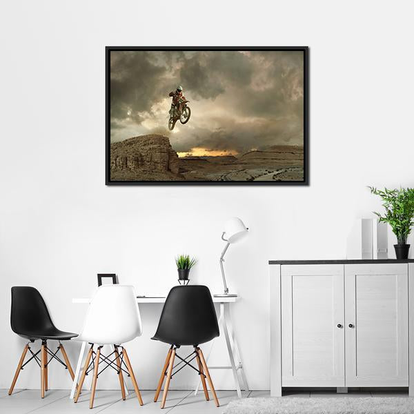 Biker Doing Stunt Canvas Wall Art-5 Horizontal-Gallery Wrap-22" x 12"-Tiaracle