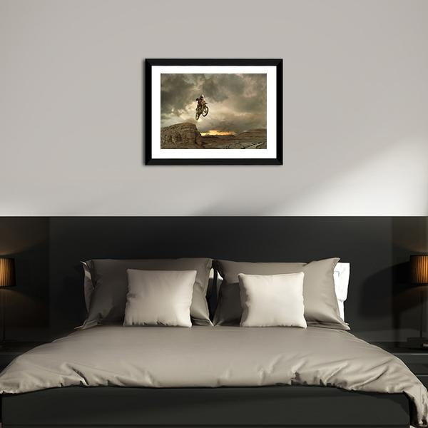 Biker Doing Stunt Canvas Wall Art-5 Horizontal-Gallery Wrap-22" x 12"-Tiaracle