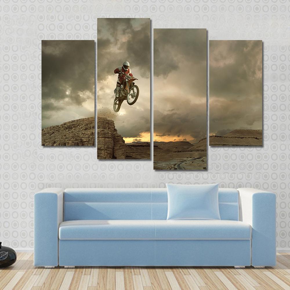 Biker Doing Stunt Canvas Wall Art-4 Pop-Gallery Wrap-50" x 32"-Tiaracle