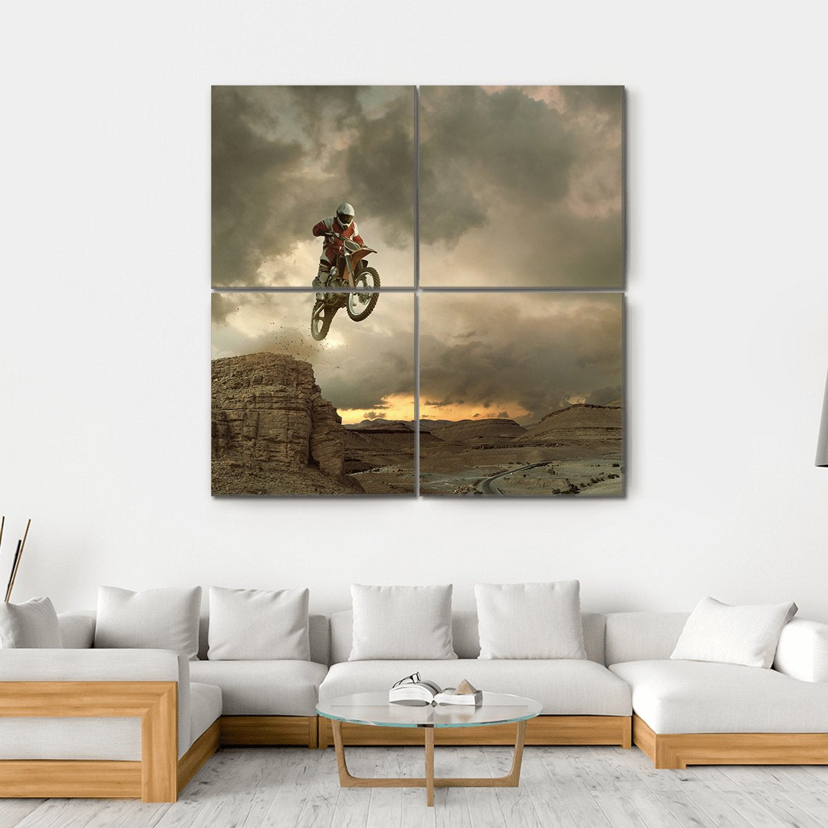 Biker Doing Stunt Canvas Wall Art-4 Square-Gallery Wrap-17" x 17"-Tiaracle