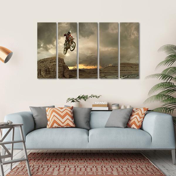 Biker Doing Stunt Canvas Wall Art-5 Horizontal-Gallery Wrap-22" x 12"-Tiaracle