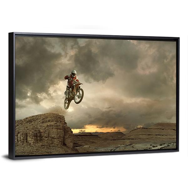 Biker Doing Stunt Canvas Wall Art-3 Horizontal-Gallery Wrap-25" x 16"-Tiaracle