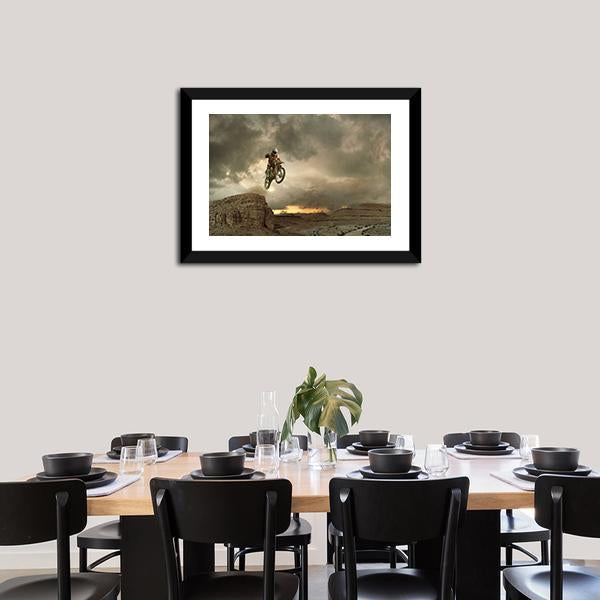 Biker Doing Stunt Canvas Wall Art-3 Horizontal-Gallery Wrap-25" x 16"-Tiaracle