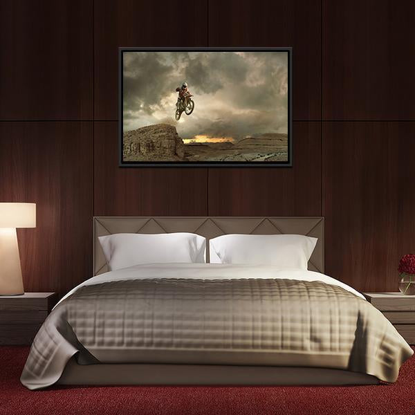 Biker Doing Stunt Panoramic Canvas Wall Art-1 Piece-36" x 12"-Tiaracle