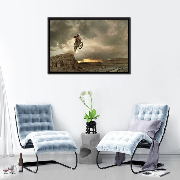 Biker Doing Stunt Panoramic Canvas Wall Art-1 Piece-36" x 12"-Tiaracle