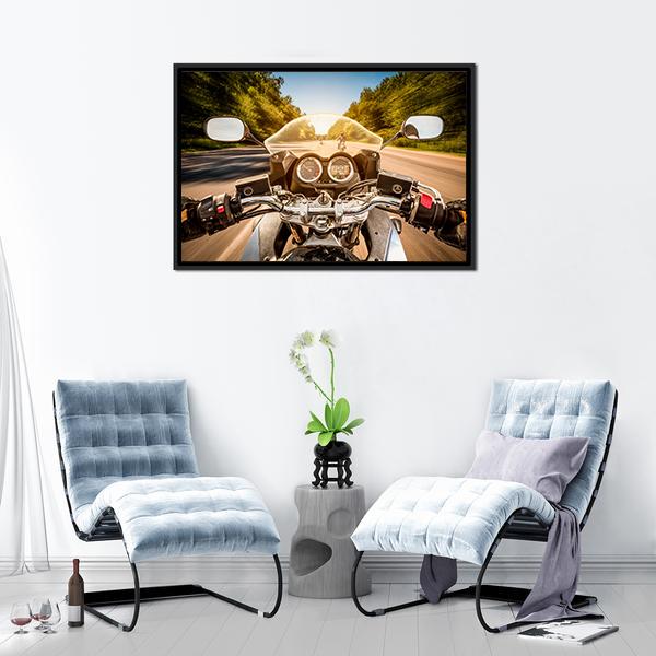 Biker Driving A Motorcycle Canvas Wall Art-5 Horizontal-Gallery Wrap-22" x 12"-Tiaracle