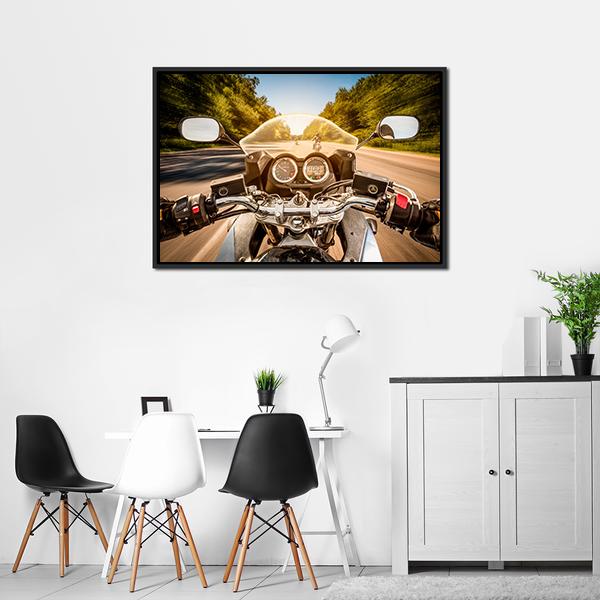 Biker Driving A Motorcycle Canvas Wall Art-5 Horizontal-Gallery Wrap-22" x 12"-Tiaracle