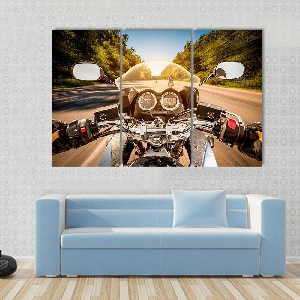 Biker Driving A Motorcycle Canvas Wall Art-3 Horizontal-Gallery Wrap-37" x 24"-Tiaracle