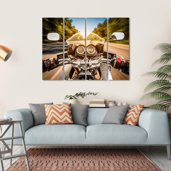 Biker Driving A Motorcycle Canvas Wall Art-4 Horizontal-Gallery Wrap-34" x 24"-Tiaracle