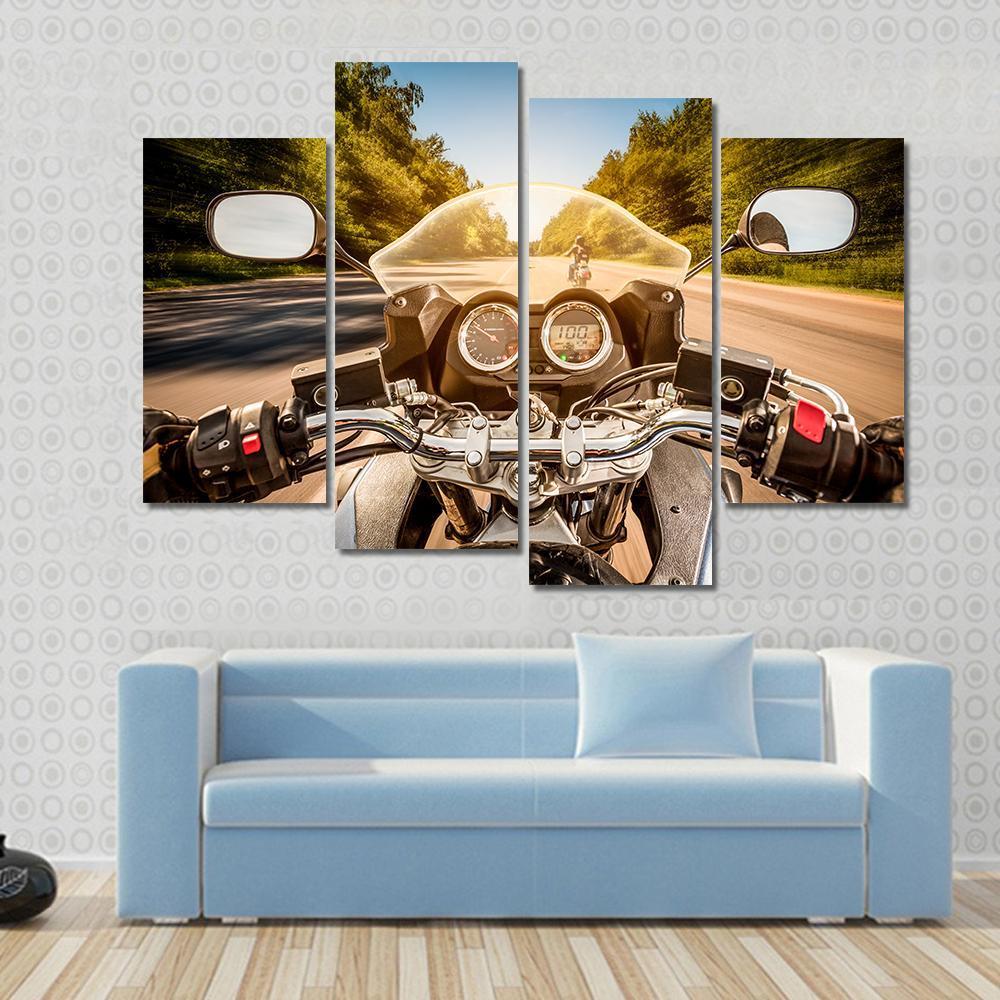 Biker Driving A Motorcycle Canvas Wall Art-4 Pop-Gallery Wrap-50" x 32"-Tiaracle