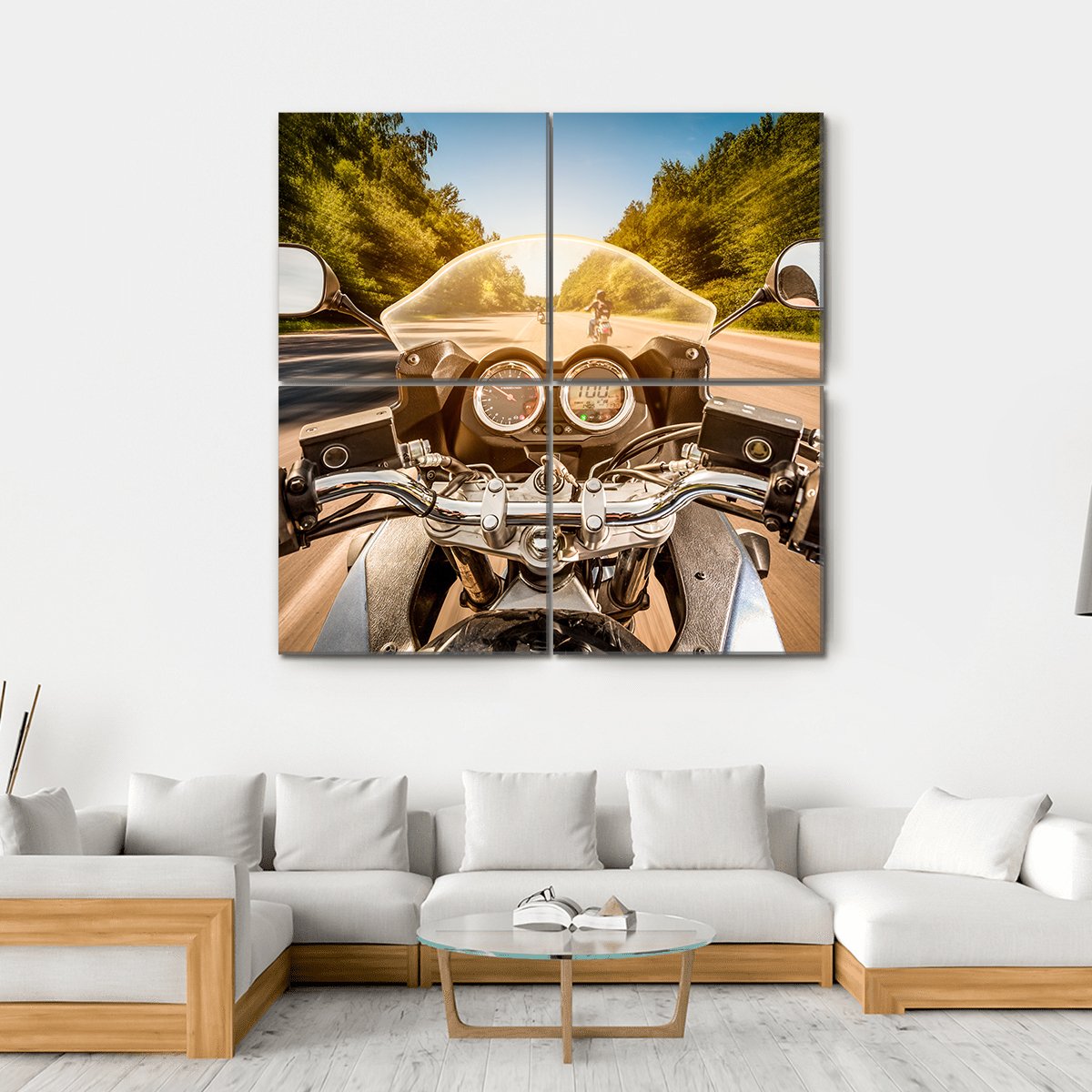 Biker Driving A Motorcycle Canvas Wall Art-4 Square-Gallery Wrap-17" x 17"-Tiaracle