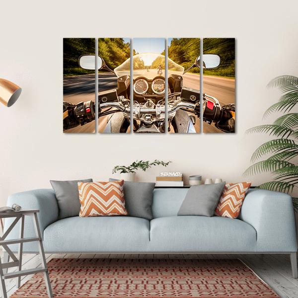Biker Driving A Motorcycle Canvas Wall Art-5 Horizontal-Gallery Wrap-22" x 12"-Tiaracle