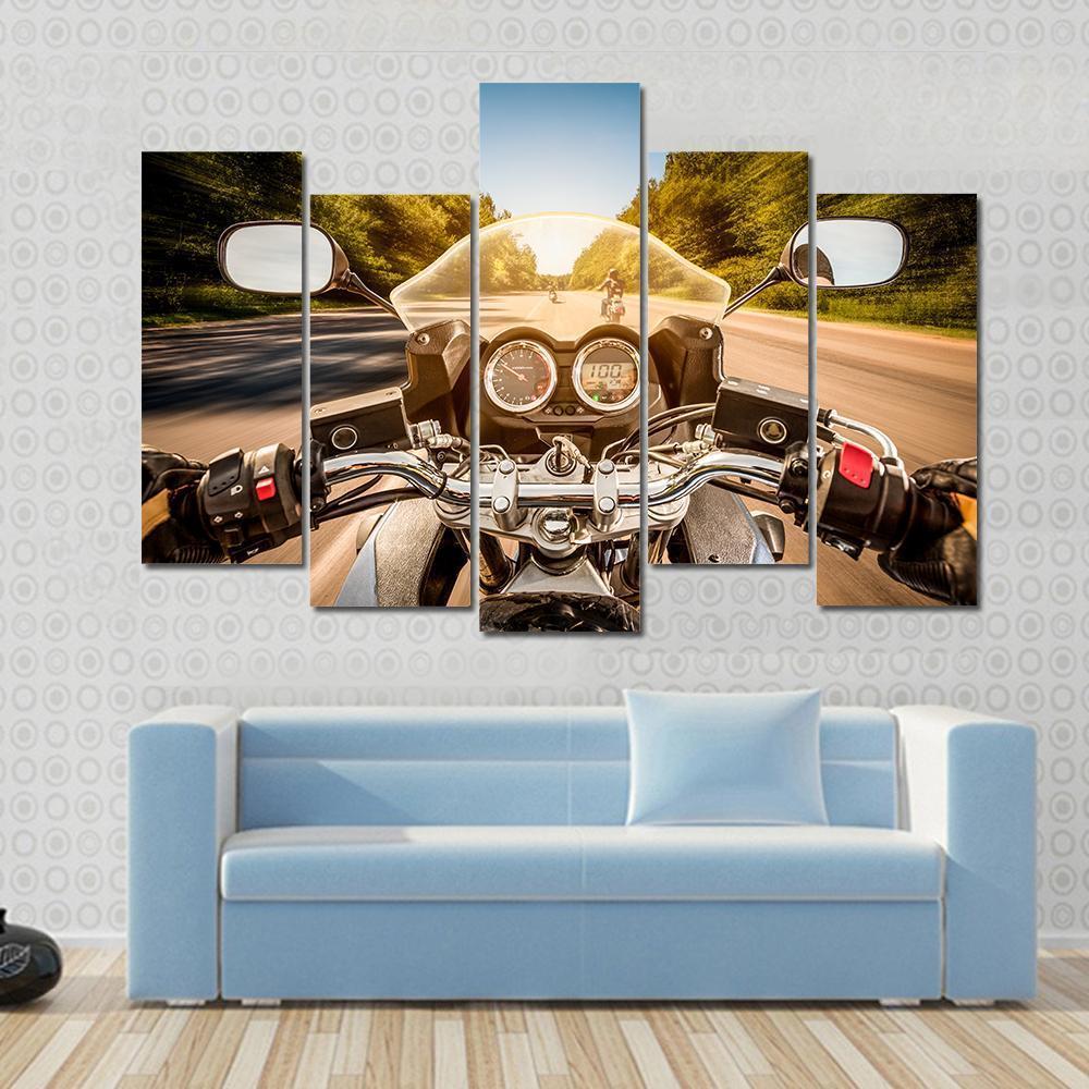 Biker Driving A Motorcycle Canvas Wall Art-5 Pop-Gallery Wrap-47" x 32"-Tiaracle