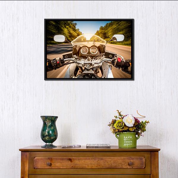 Biker Driving A Motorcycle Canvas Wall Art-1 Piece-Floating Frame-24" x 16"-Tiaracle