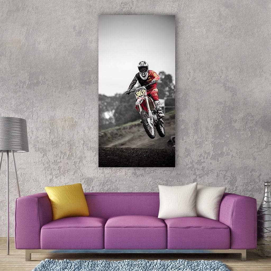 Biker Racing In Arena Vertical Canvas Wall Art-1 Vertical-Gallery Wrap-12" x 24"-Tiaracle