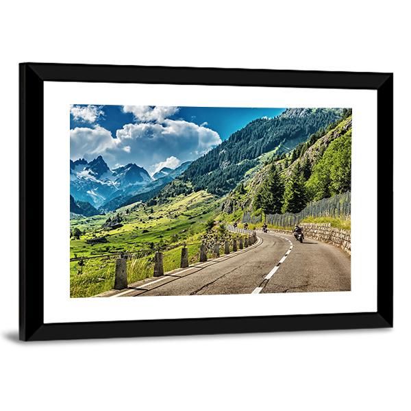Bikers Group On Mountainous Road Canvas Wall Art-3 Horizontal-Gallery Wrap-25" x 16"-Tiaracle