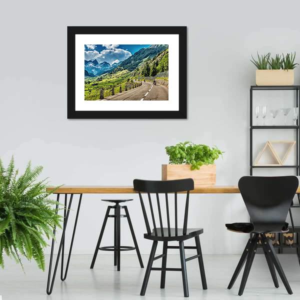 Bikers Group On Mountainous Road Canvas Wall Art-3 Horizontal-Gallery Wrap-25" x 16"-Tiaracle