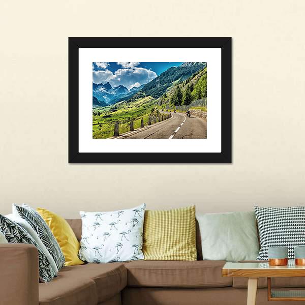 Bikers Group On Mountainous Road Canvas Wall Art-3 Horizontal-Gallery Wrap-25" x 16"-Tiaracle