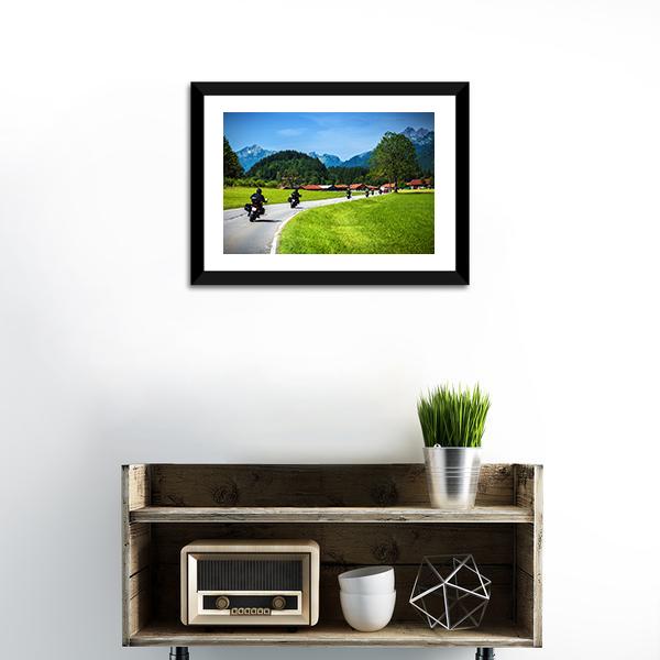 Bikers On Mountainous Road Canvas Wall Art-1 Piece-Framed Print-30" x 20"-Tiaracle