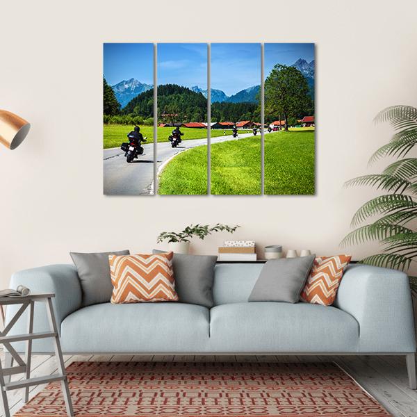 Bikers On Mountainous Road Canvas Wall Art-4 Horizontal-Gallery Wrap-34" x 24"-Tiaracle
