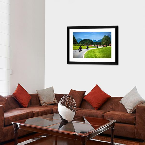 Bikers On Mountainous Road Canvas Wall Art-5 Horizontal-Gallery Wrap-22" x 12"-Tiaracle