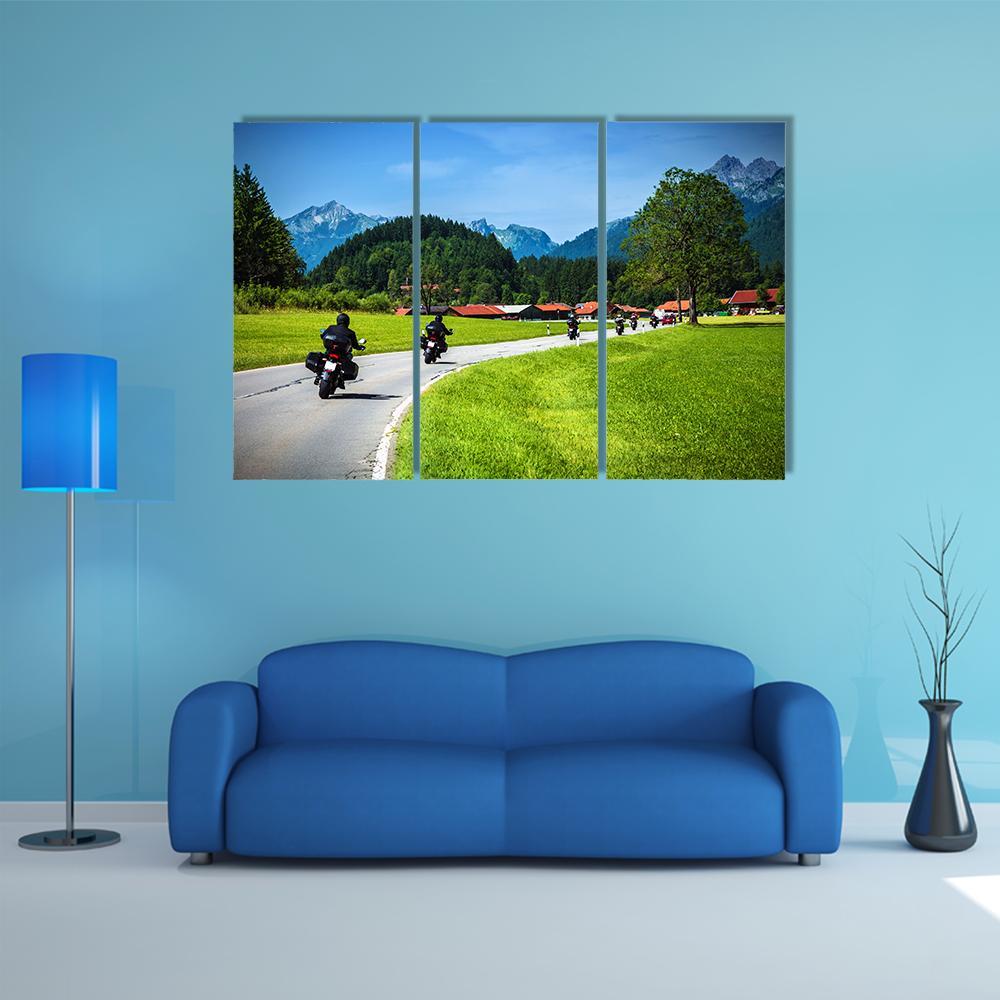 Bikers On Mountainous Road Canvas Wall Art-3 Horizontal-Gallery Wrap-37" x 24"-Tiaracle