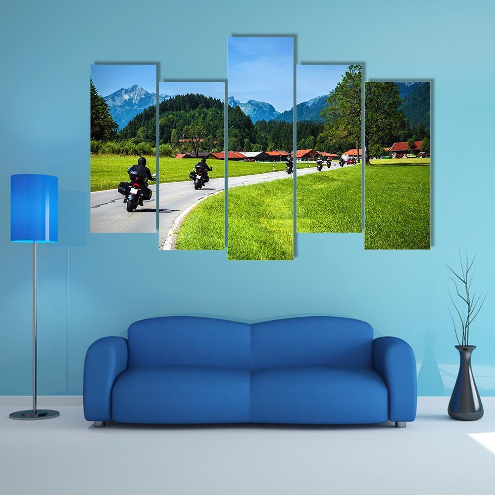 Bikers On Mountainous Road Canvas Wall Art-5 Pop-Gallery Wrap-47&quot; x 32&quot;-Tiaracle