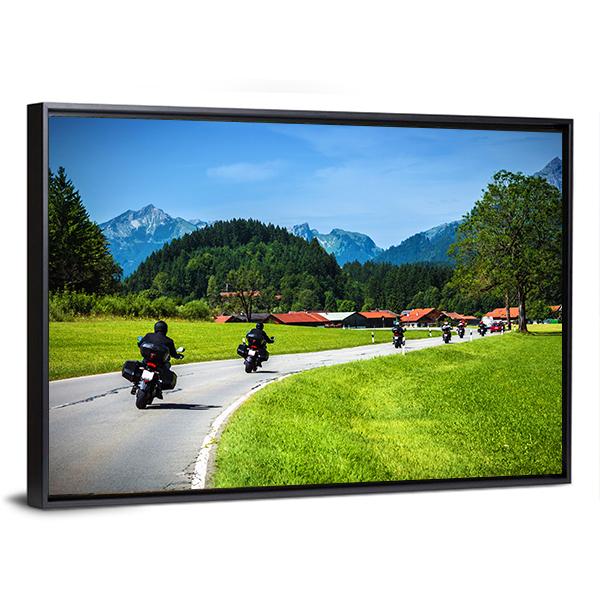 Bikers On Mountainous Road Canvas Wall Art-3 Horizontal-Gallery Wrap-25" x 16"-Tiaracle