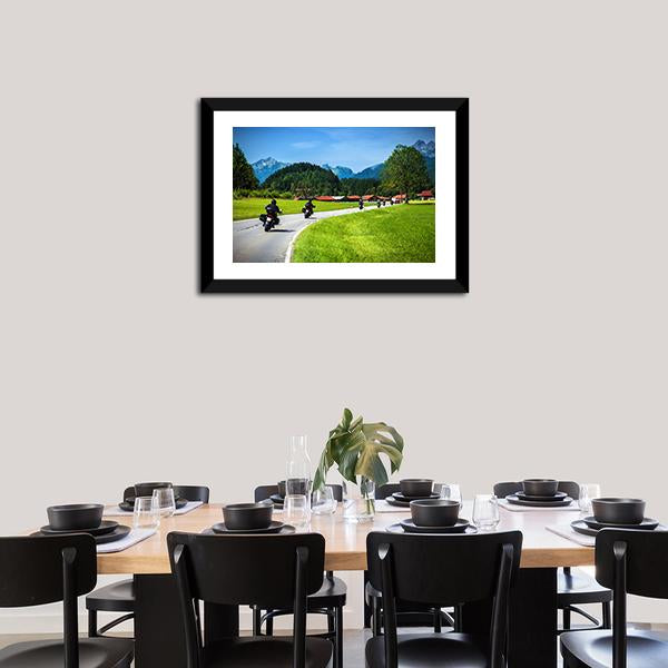 Bikers On Mountainous Road Canvas Wall Art-3 Horizontal-Gallery Wrap-25" x 16"-Tiaracle