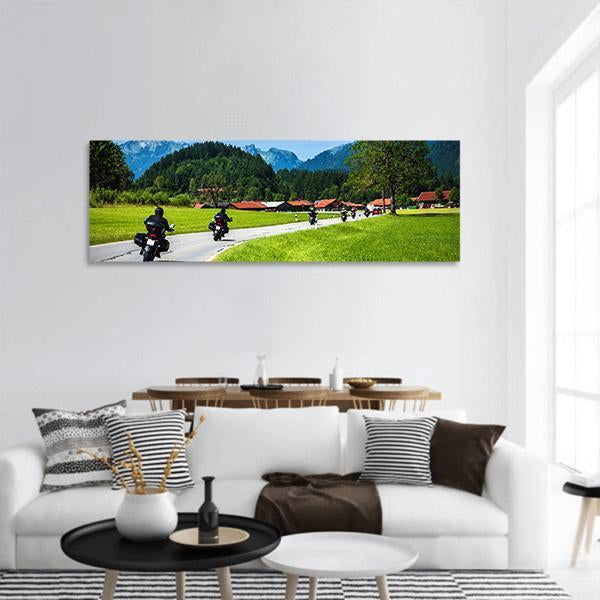 Bikers On Mountainous Road Panoramic Canvas Wall Art-1 Piece-36" x 12"-Tiaracle