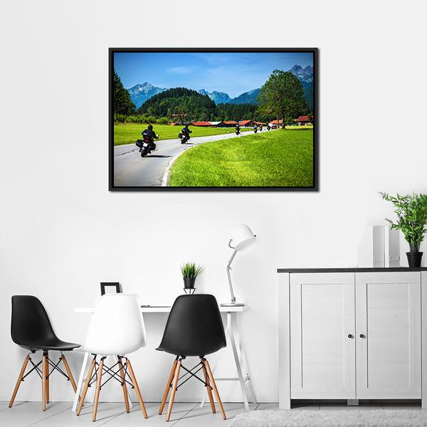 Bikers On Mountainous Road Panoramic Canvas Wall Art-1 Piece-36" x 12"-Tiaracle