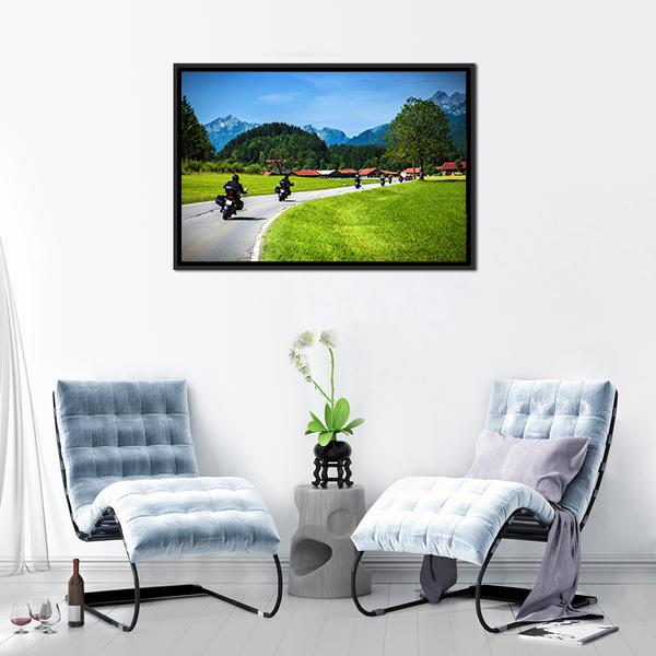 Bikers On Mountainous Road Panoramic Canvas Wall Art-1 Piece-36" x 12"-Tiaracle