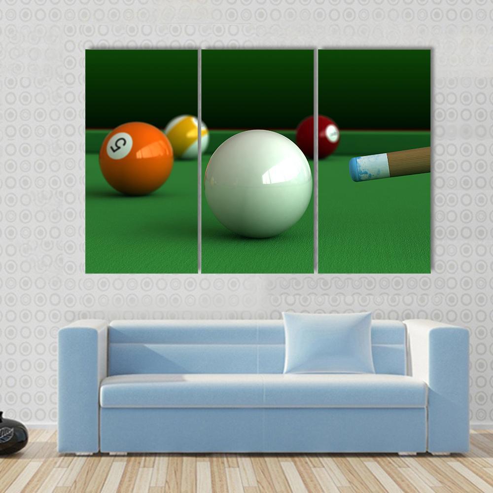 Billiard Balls And Table Canvas Wall Art-5 Star-Gallery Wrap-62" x 32"-Tiaracle