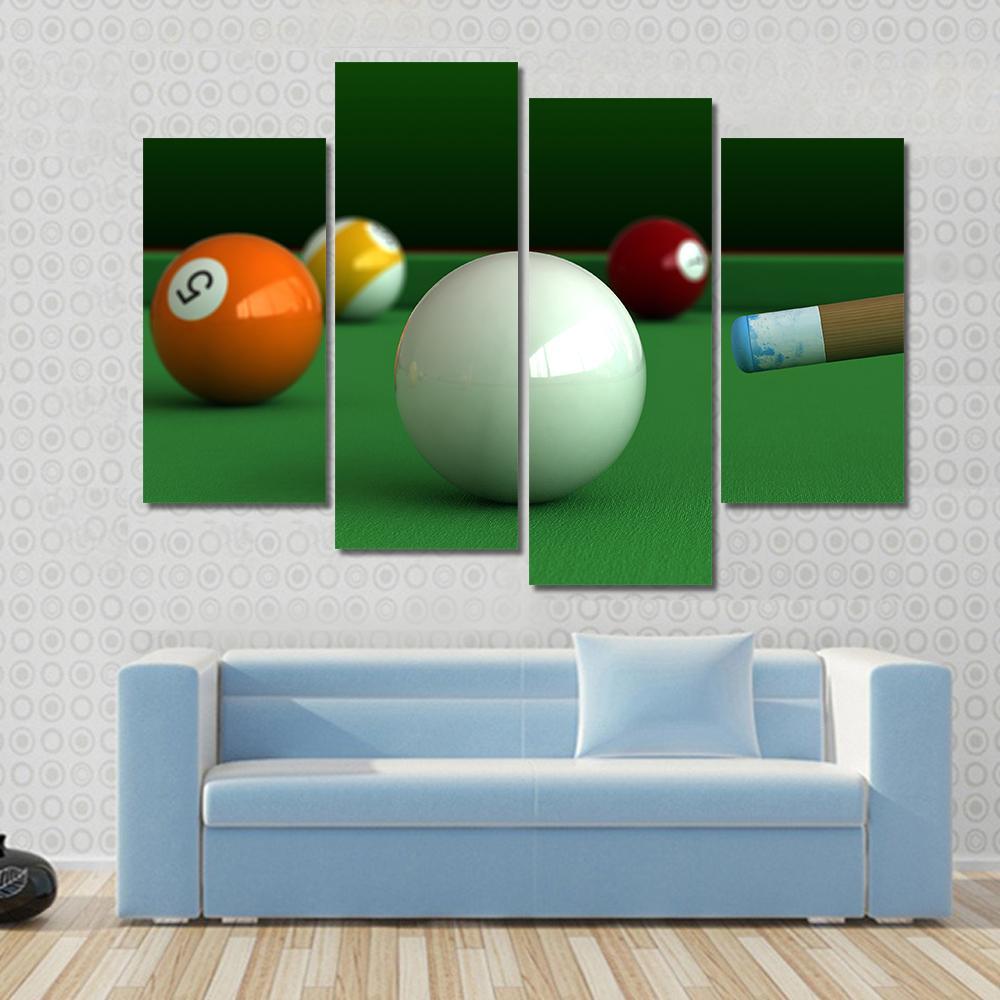 Billiard Balls And Table Canvas Wall Art-4 Pop-Gallery Wrap-50&quot; x 32&quot;-Tiaracle