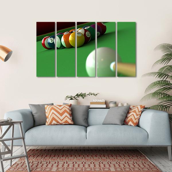 Billiard Balls &amp; Table Canvas Wall Art-5 Horizontal-Gallery Wrap-22&quot; x 12&quot;-Tiaracle