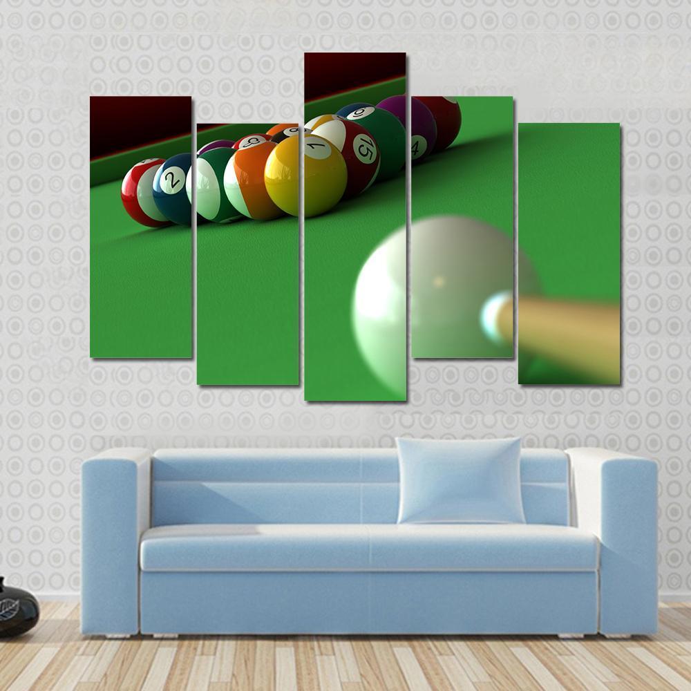 Billiard Balls &amp; Table Canvas Wall Art-5 Pop-Gallery Wrap-47&quot; x 32&quot;-Tiaracle