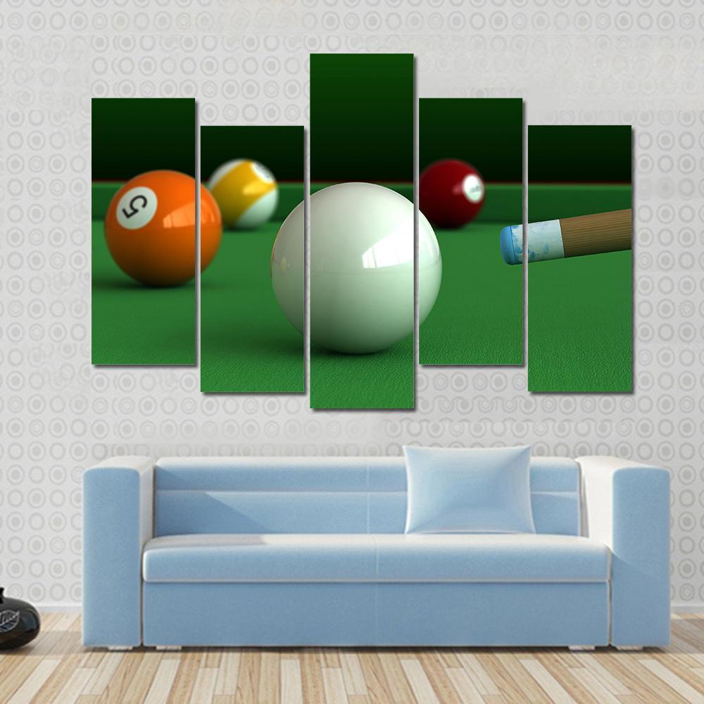 Billiard Balls And Table Canvas Wall Art-5 Pop-Gallery Wrap-47&quot; x 32&quot;-Tiaracle