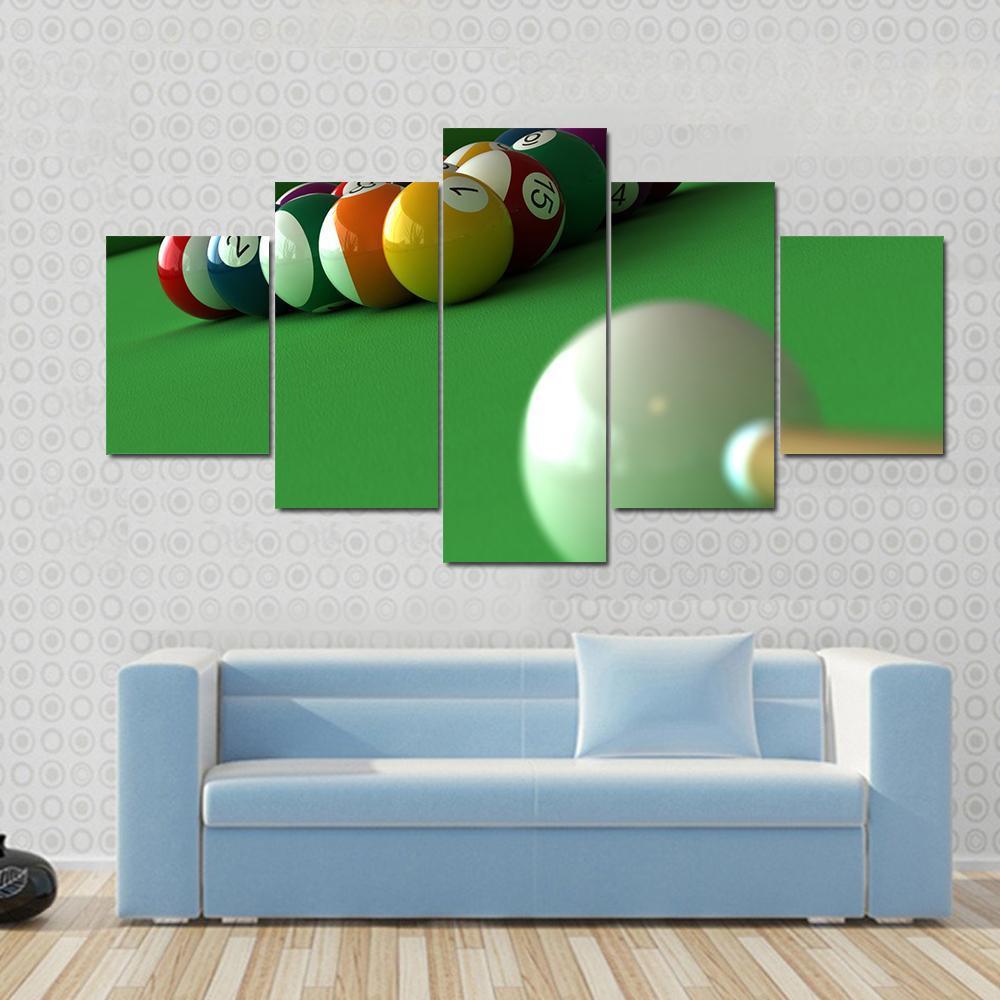 Billiard Balls &amp; Table Canvas Wall Art-5 Star-Gallery Wrap-62&quot; x 32&quot;-Tiaracle