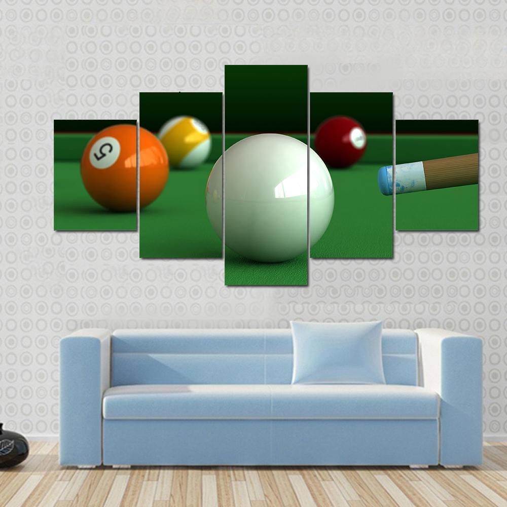 Billiard Balls And Table Canvas Wall Art-5 Star-Gallery Wrap-62&quot; x 32&quot;-Tiaracle